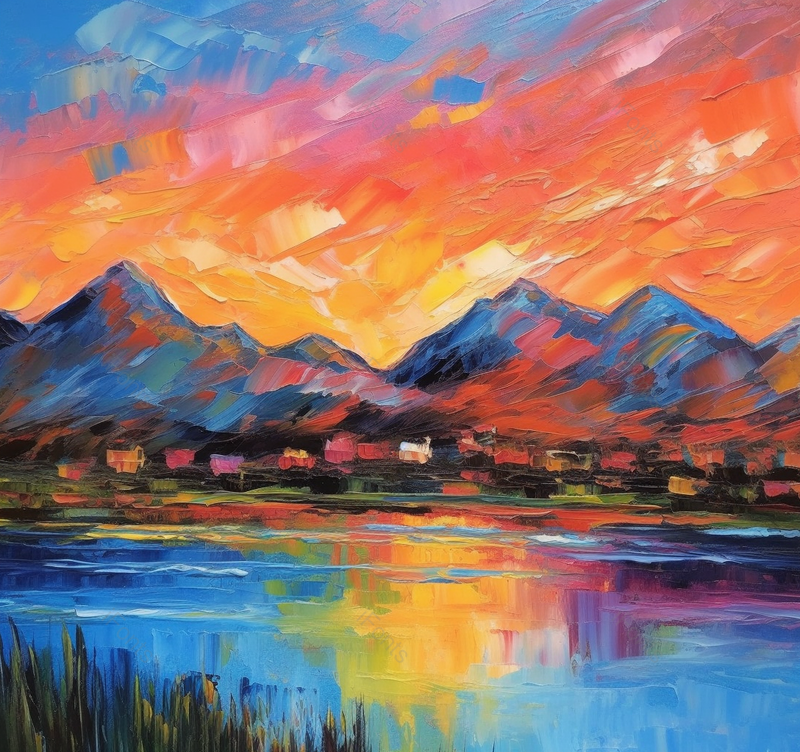 抽象大自然橙色黄昏大自然湖泊风景油画插画,插画/手绘图,插画/手绘图库,插画/手绘图下载,插画/手绘